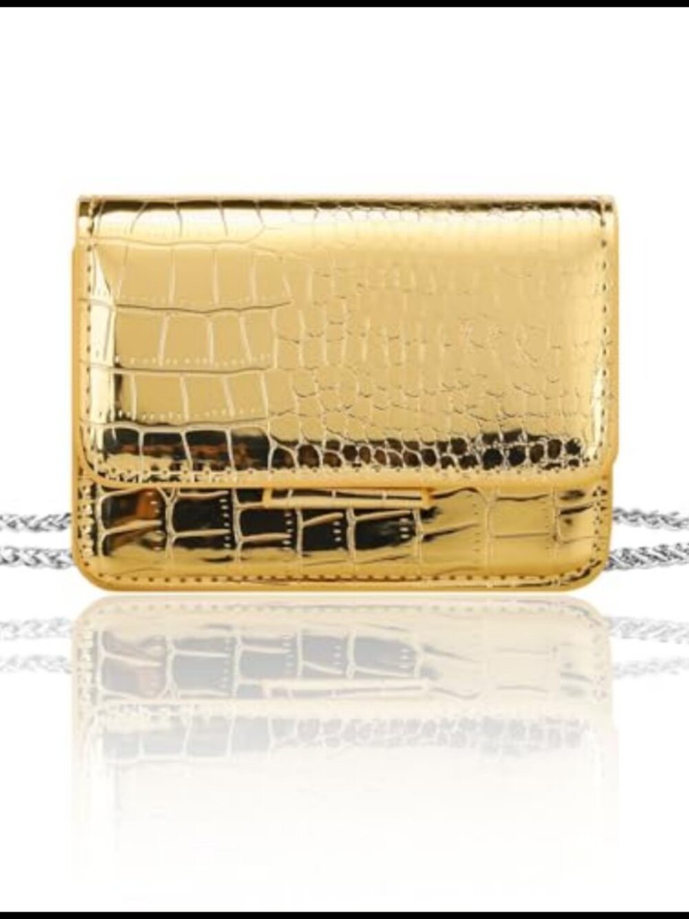 Mini Crossbody Bag PU Leather Crocodile Pattern Detachable Chain Strap Evening